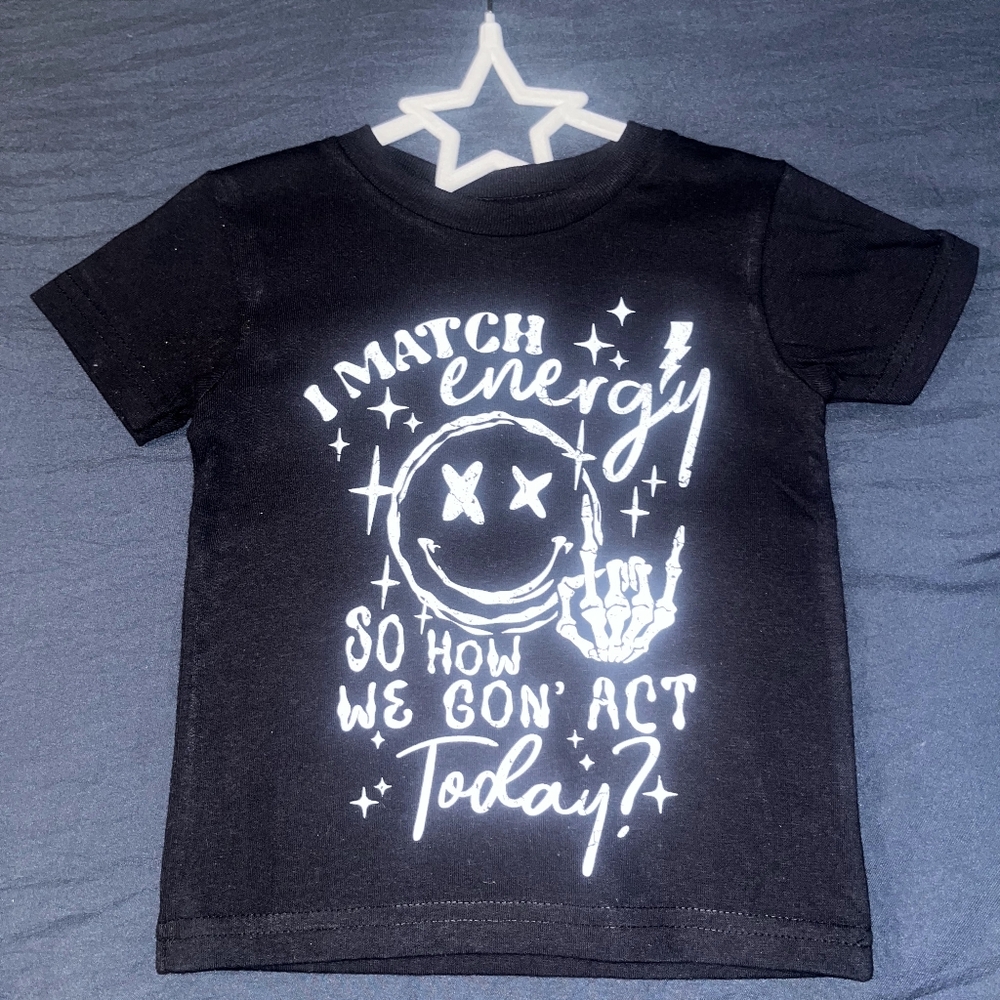 Black Graphic Short Sleeve Tee for Kids - Playful Slogan